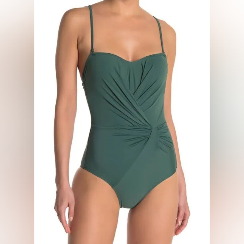 NWT Nicole Miller Emerald Bandeau Knot Swimsuit XL